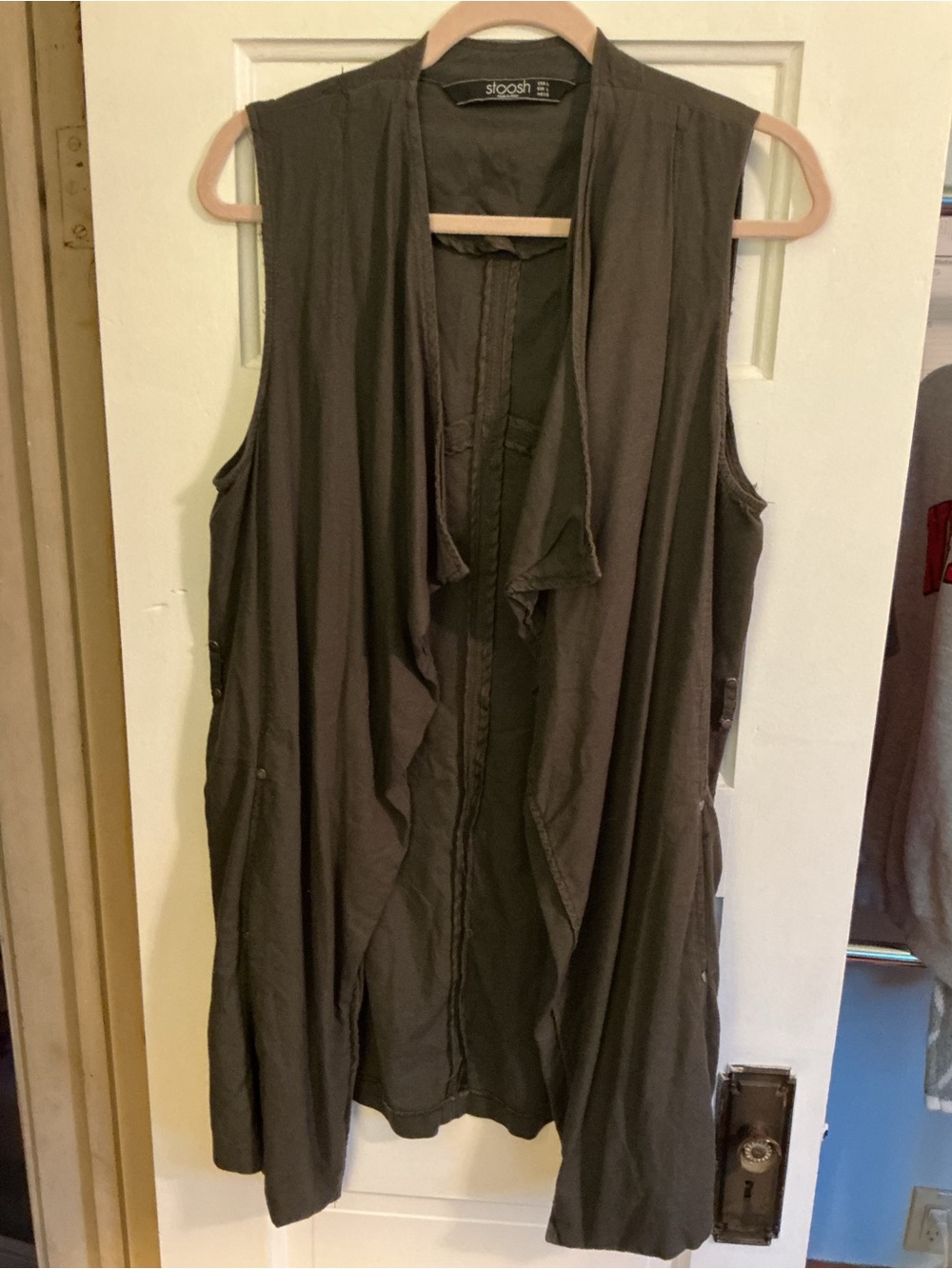 Stoosh Olive Green Draped Open Front Utility Vest